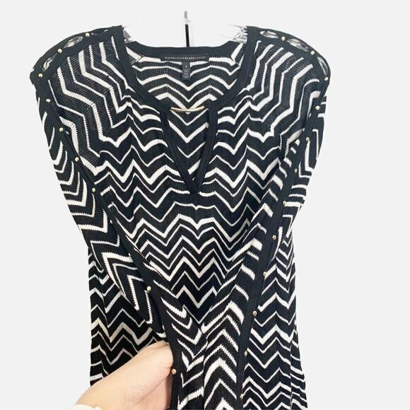 White House Black Market Bell Split Sleeve Chevron Stitch Tunic Sweater Size S - Picture 9 of 12